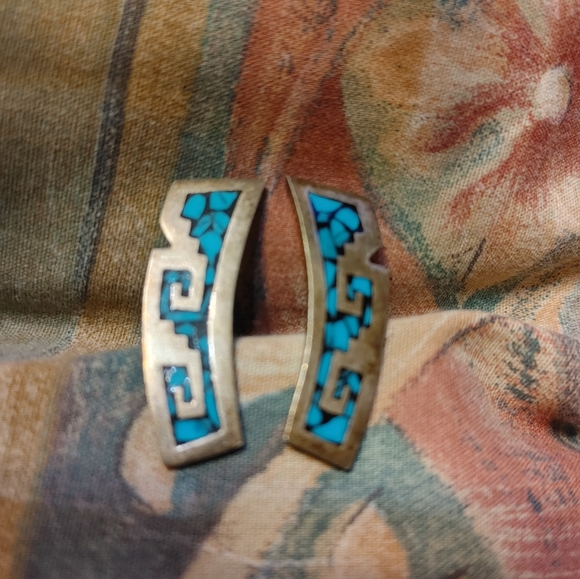 Mexican Aztec Ladies Siler and Turquoise Collar style Necklace With Earings - Picture 9 of 9